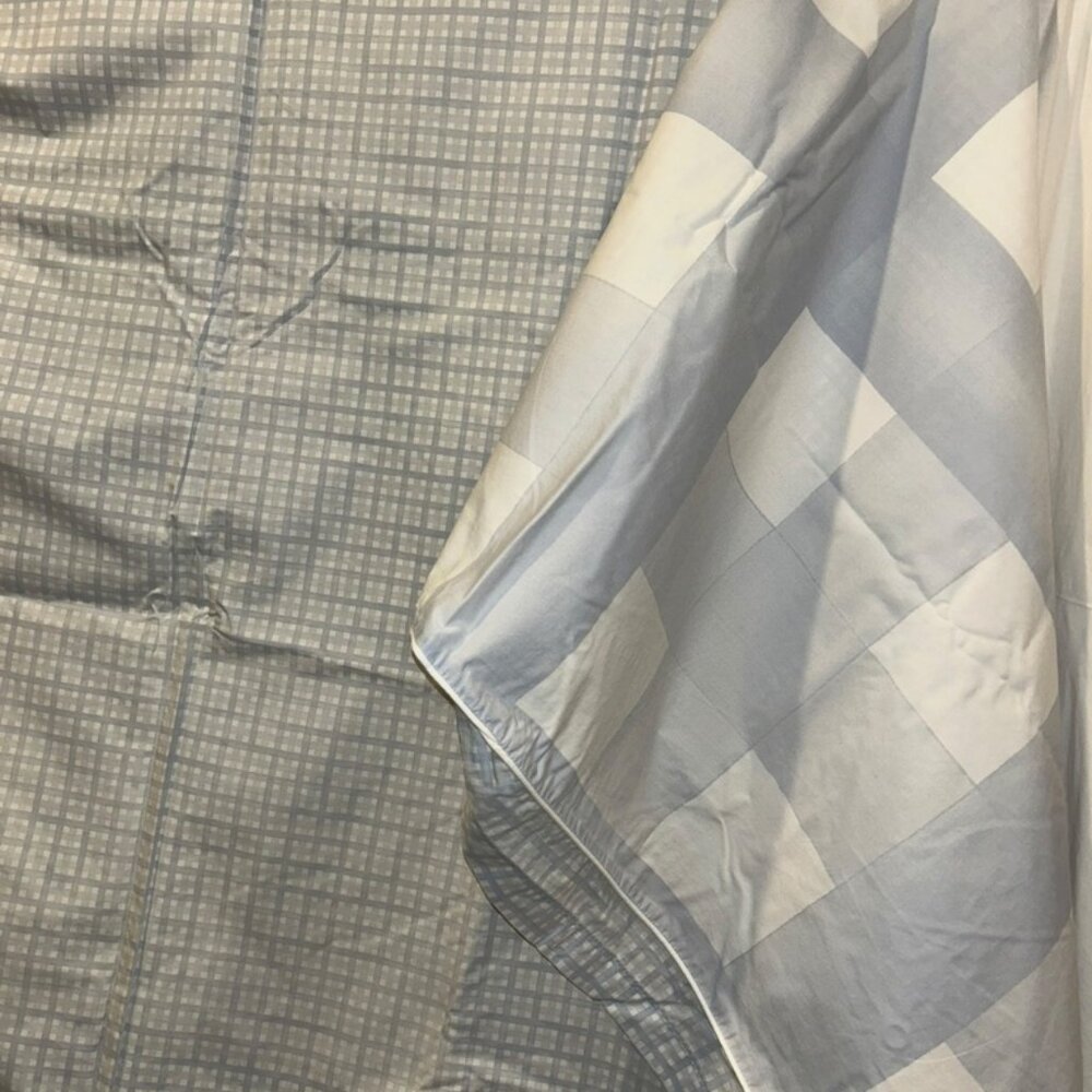 Yves Delorme Paris made France white blue reversible Gingham TWIN duvet cover